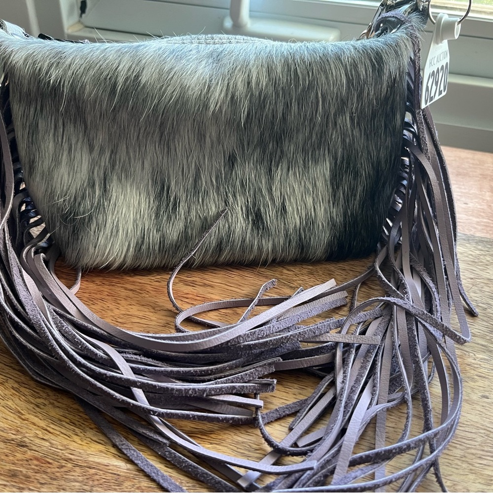 Light grey Holy Cow Couture itty bitty designer with lavender fringe